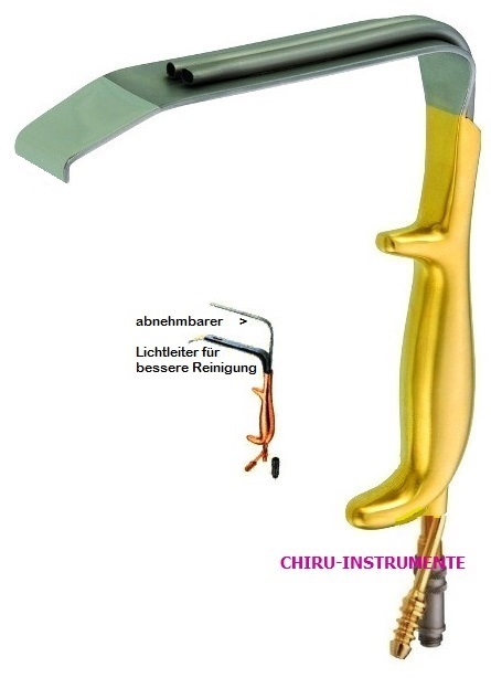 TEBBETS endo retractor, 30 mm x 19 cm, with cold light illumination and irrigation tube, plain